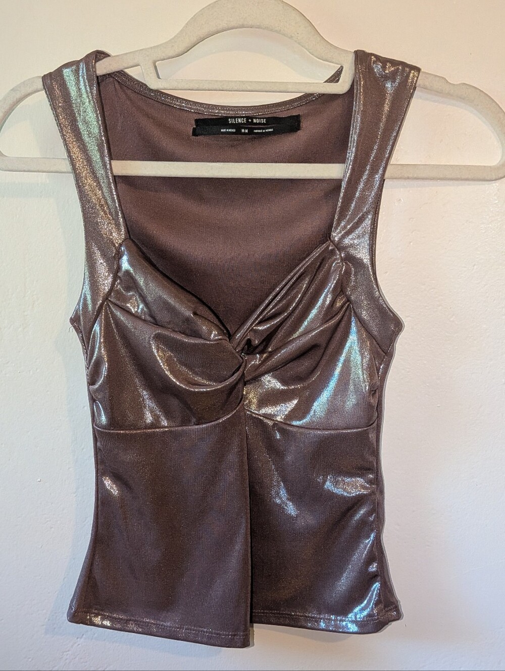 silence + noise Shimmery Taupe Twist-Front Camisole Size M